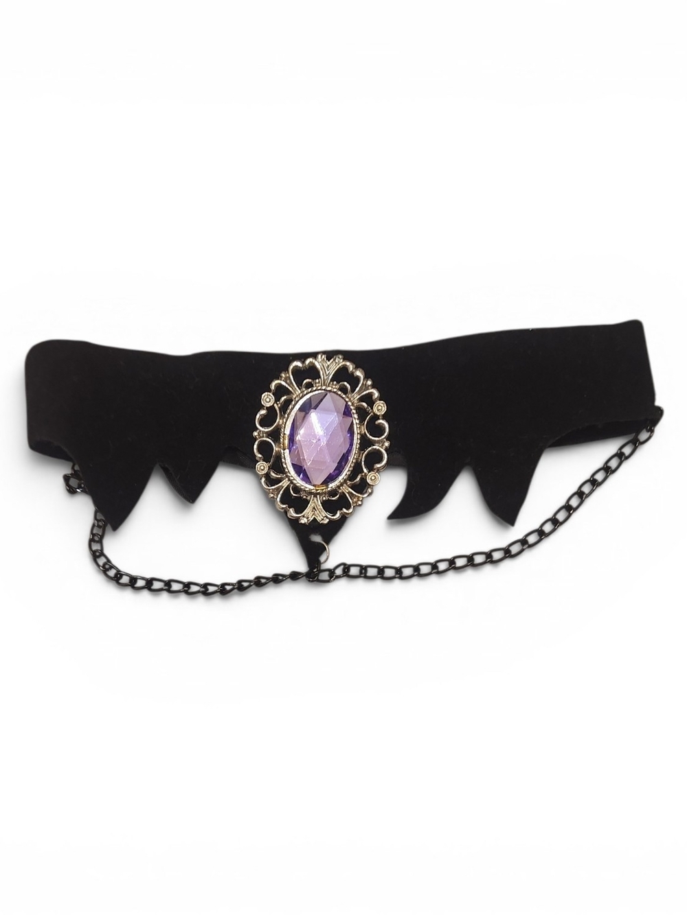 Black Velvet Choker with Purple Gem Accent